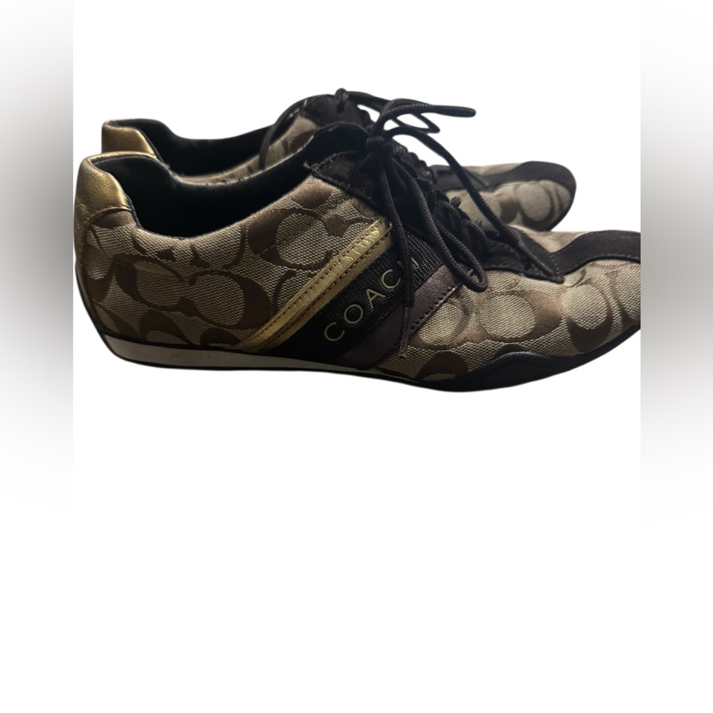 Coach Tan and Gold Logo Sneakers